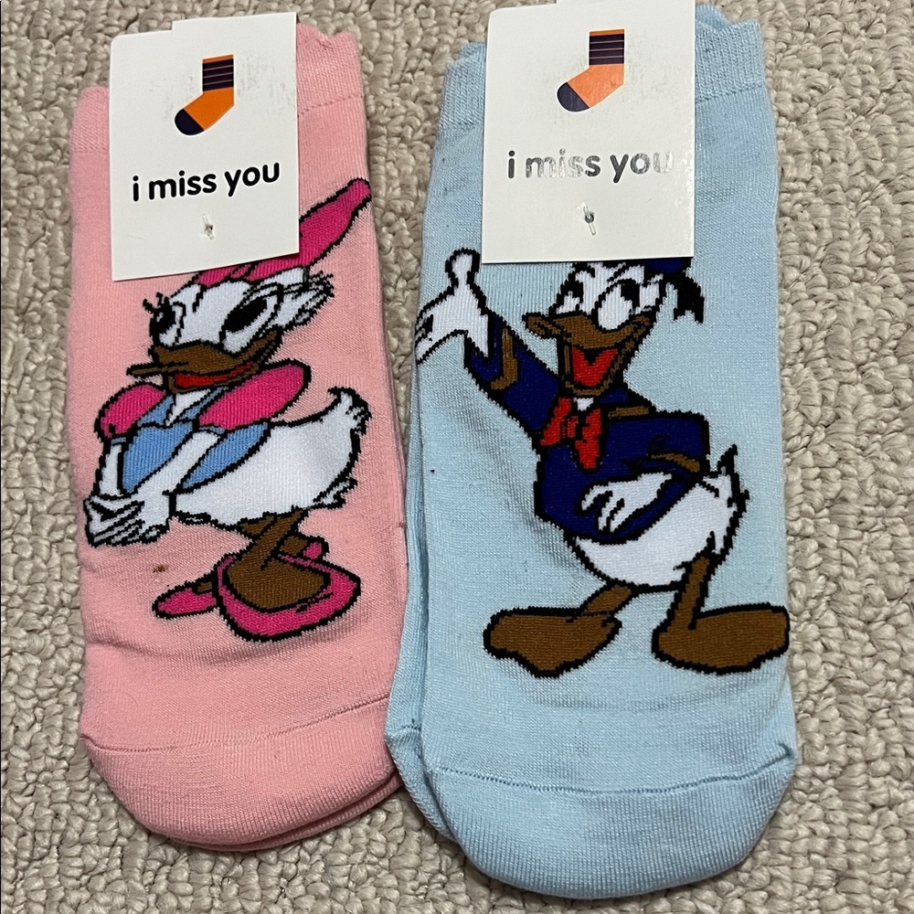 NWT - Daisy and Donald Cartoon Character Socks Set - Pink and Blue
